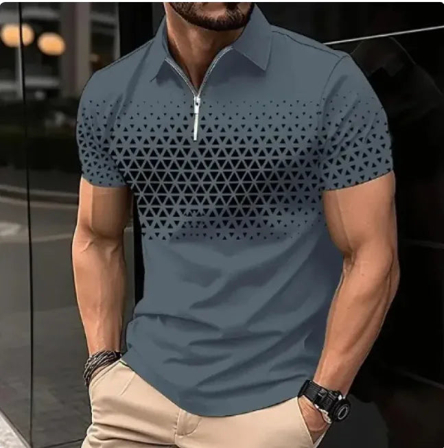 Men's 3D Print Zipper Short-Sleeve Casual Tee