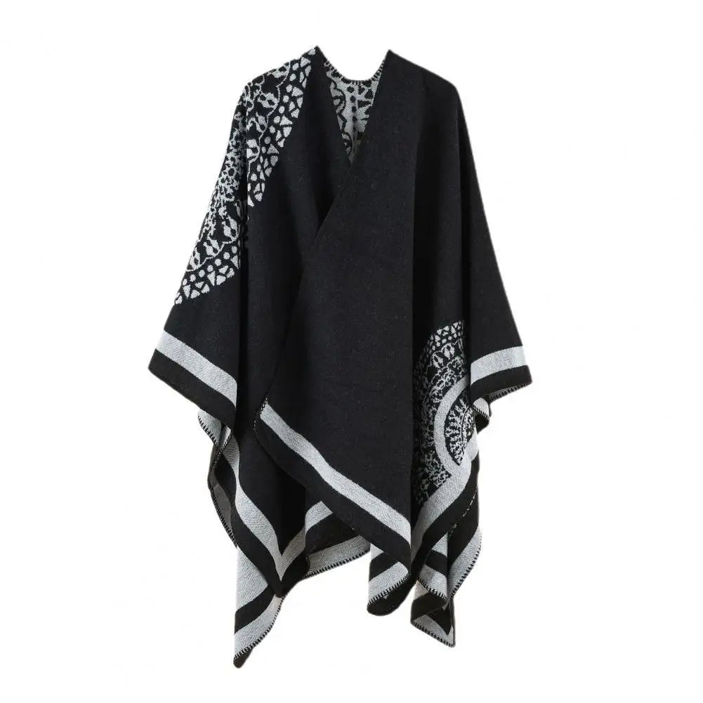 Poncho Coat Thickening Patchwork Imitated Cashmere Split Shawl Cloak Scarf Soft Touching Women Cape Coat Women Luxury Shawl