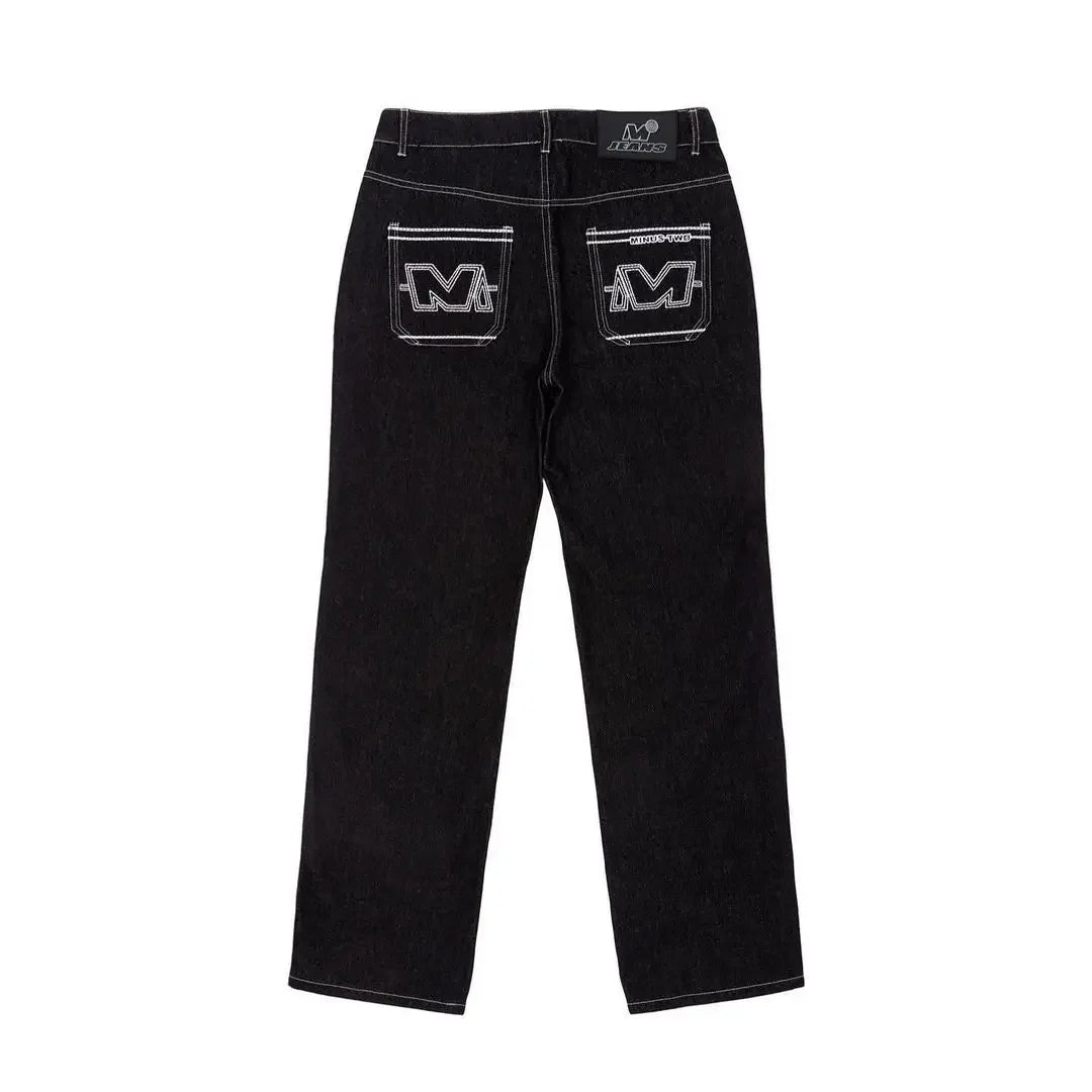 Y2k Jeans Hip Hop Letter Printed Black Pants Men Women 2023 New Trend Fashion Punk Loose Straight Wide Leg Trousers Streetwear