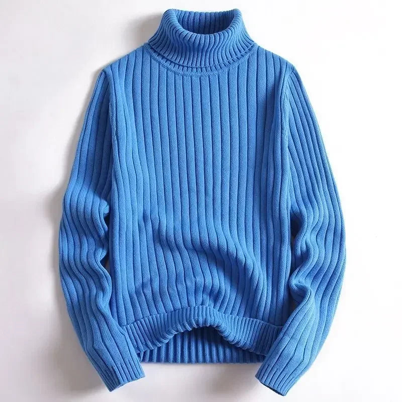 American Style Simple and Casual Warm Solid Color Turtleneck Knitted Pullover Sweater for Young Men in Autumn and Winter.