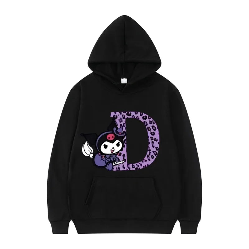 Kuromi Fashion Anime Letter Women Sanrio Autumn Black Hoodie Clothes Girl Heart Clothes Kawaii Birthday Gift