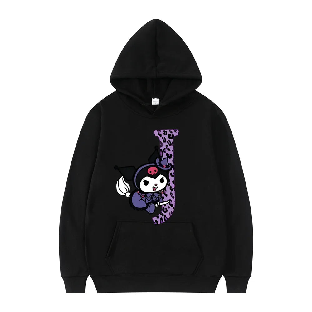 Kuromi Fashion Anime Letter Women Sanrio Autumn Black Hoodie Clothes Girl Heart Clothes Kawaii Birthday Gift