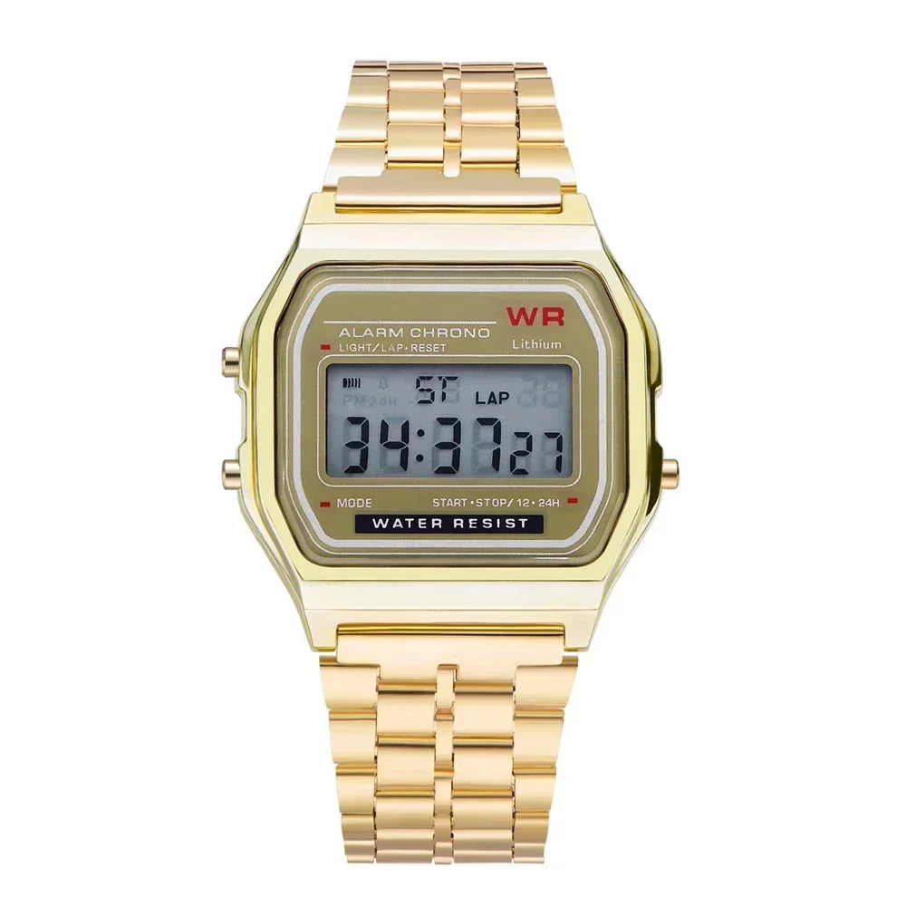 Women Casual LED Electronic Watch Retro Stainless Steel Watches for Men Women Unisex LED Digital Watch Multifunction Wristwatch