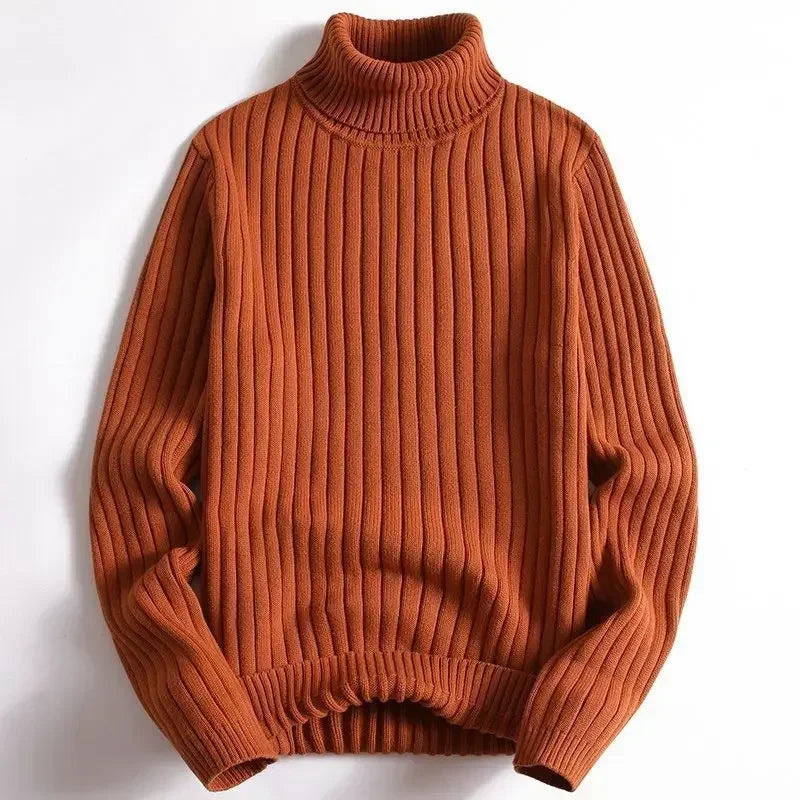 American Style Simple and Casual Warm Solid Color Turtleneck Knitted Pullover Sweater for Young Men in Autumn and Winter.