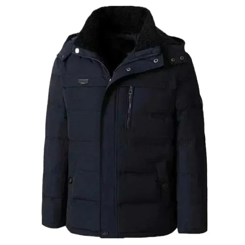 New Winter Men's Mid-long Down Jackets, Thickened for Warmth, Filled with White Duck Down, Featuring A Hood and Windproof Design