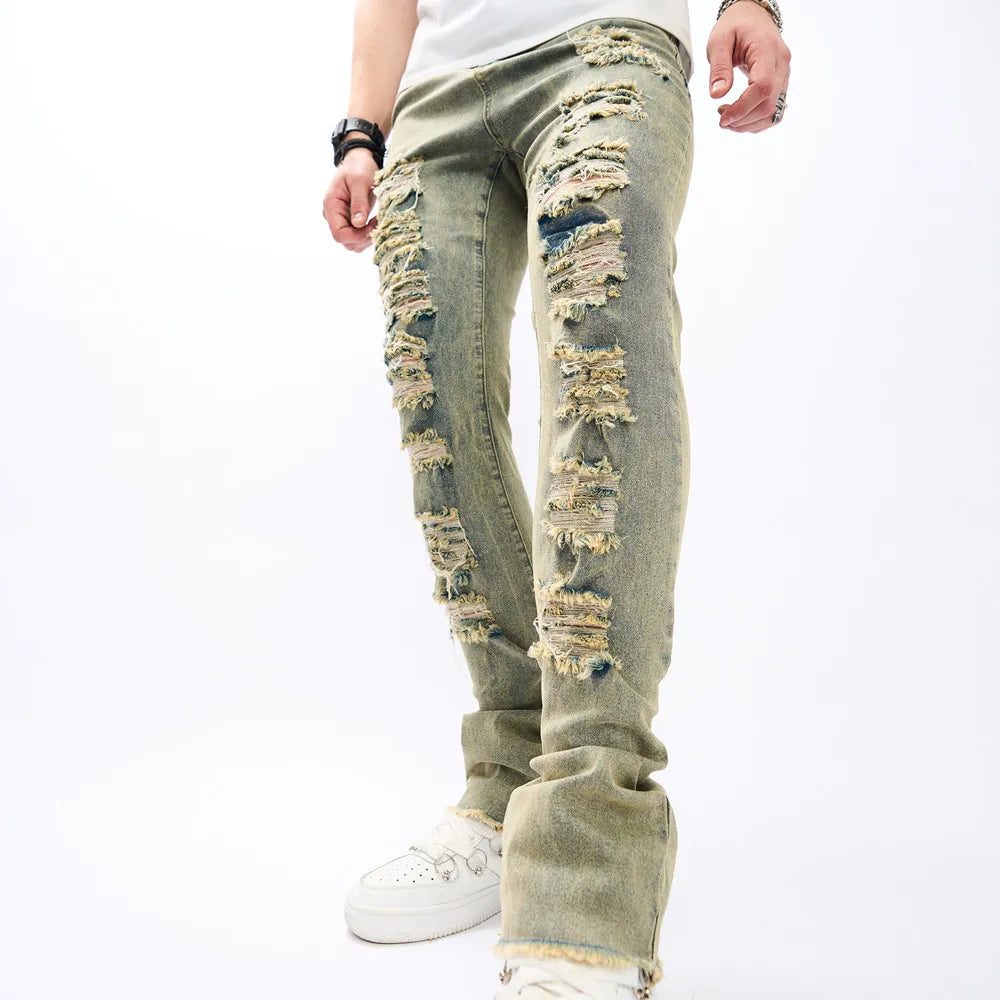 Fashion Vintage Holes Men Hip Hop Slim Jeans Pants Male Streetwear Ripped Solid Casual Jogging Denim Trousers