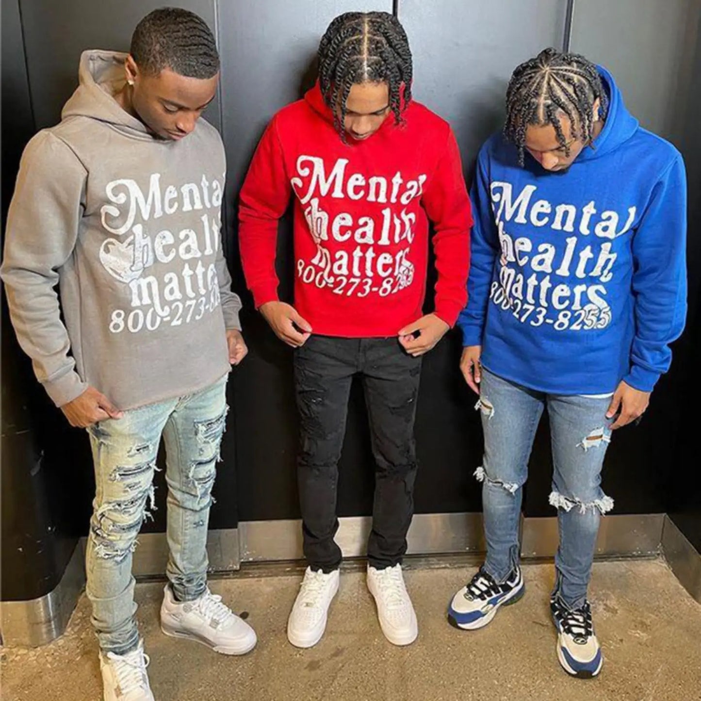 Retro street Mental Health Matters hoodie men's and women's long-sleeved casual loose y2k Couple's clothing sweatshirts