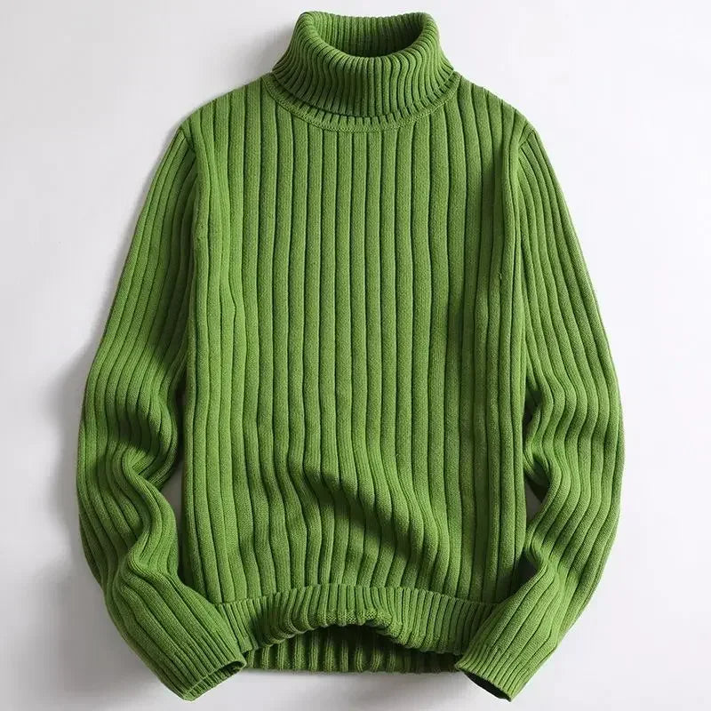 American Style Simple and Casual Warm Solid Color Turtleneck Knitted Pullover Sweater for Young Men in Autumn and Winter.