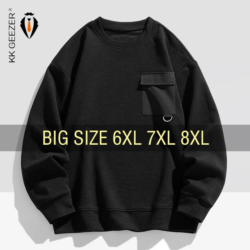 Men Sweatshirts Hoodies Black Oversized 6XL 7XL 8XL Plus Size Long Sleeve O-Neck Pocket  Autumn Streetwear Fashion Sportswear