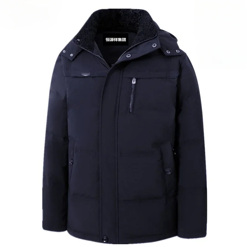 New Winter Men's Mid-long Down Jackets, Thickened for Warmth, Filled with White Duck Down, Featuring A Hood and Windproof Design