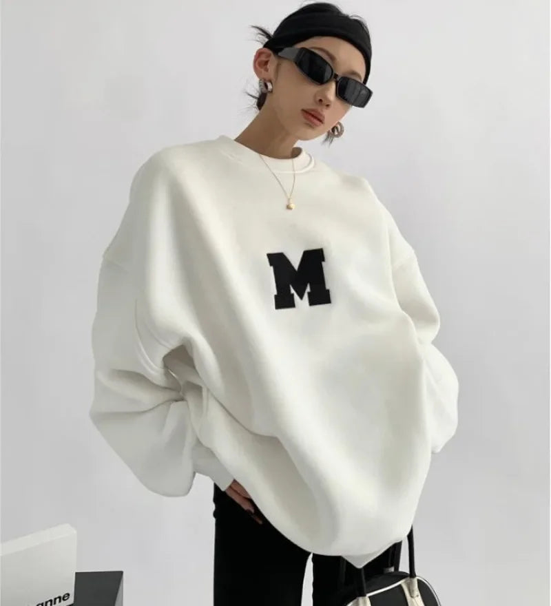 Korean Pullover Embroidery Thick Sweatshirt Women's Autumn Winter New Loose Versatile Tops Women's Sweater Men's Pullover Y2k