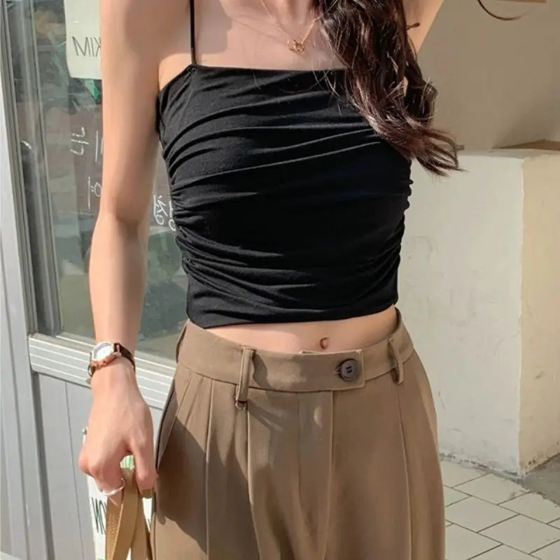 Women With Built In Bra Spaghetti Strap Tanks Summer Camis Tank Casual Tops For Woman Solid Color Female Korean Style Camis