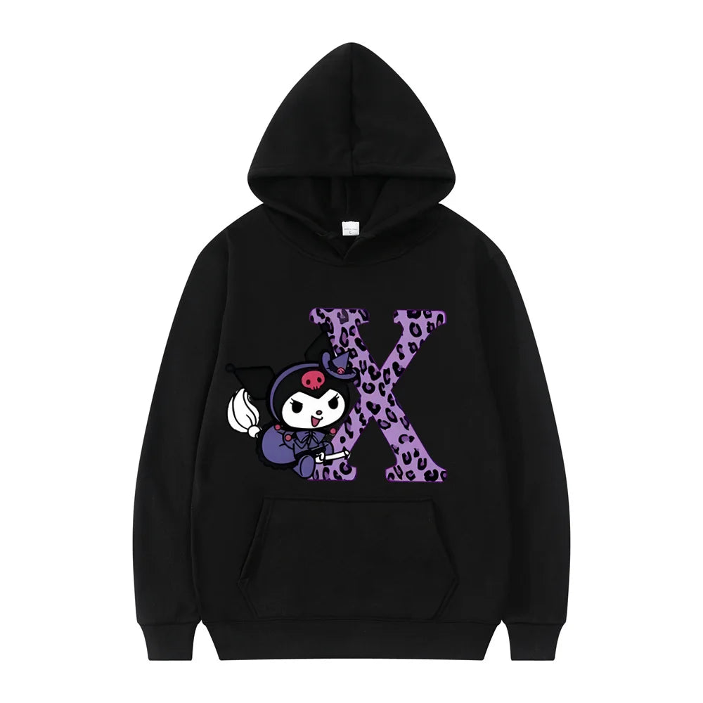 Kuromi Fashion Anime Letter Women Sanrio Autumn Black Hoodie Clothes Girl Heart Clothes Kawaii Birthday Gift