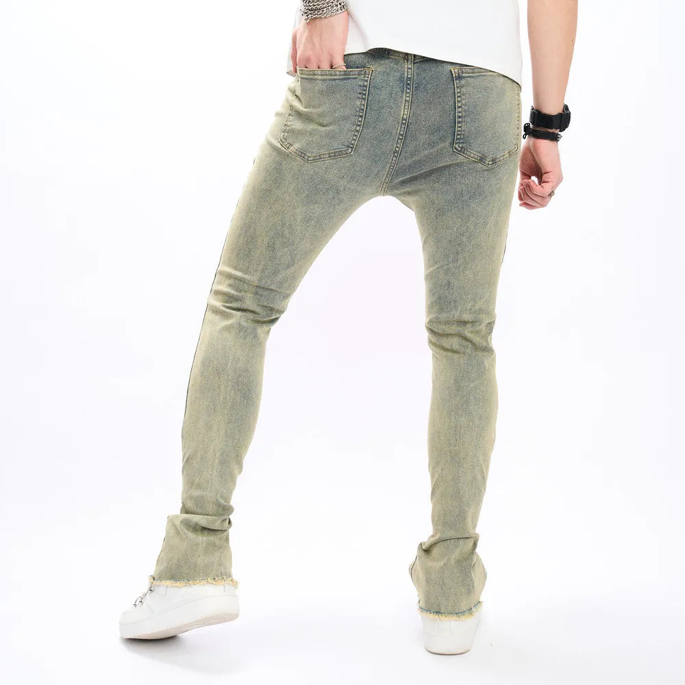 Fashion Vintage Holes Men Hip Hop Slim Jeans Pants Male Streetwear Ripped Solid Casual Jogging Denim Trousers