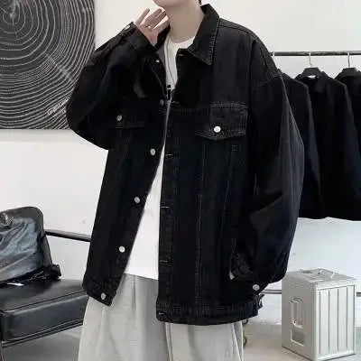 Denim Jacket Loose Fit New Style Spring Autumn Men's Cardigan Top Casual Trendy Solid Color Korean Version Simple Style