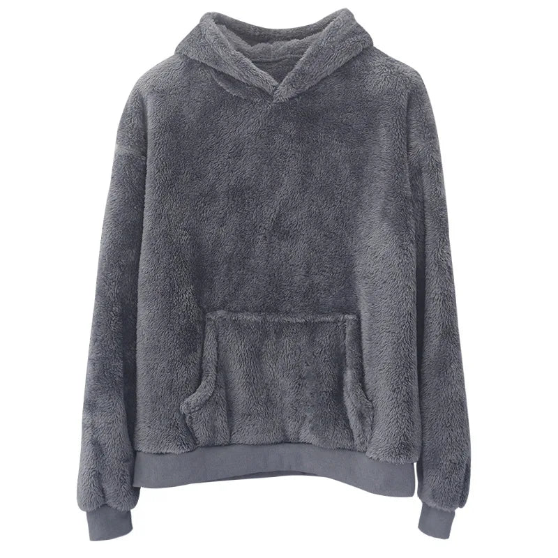 Winter new double-sided velvet youth hooded sweater men's lamb wool winter jumper jacket