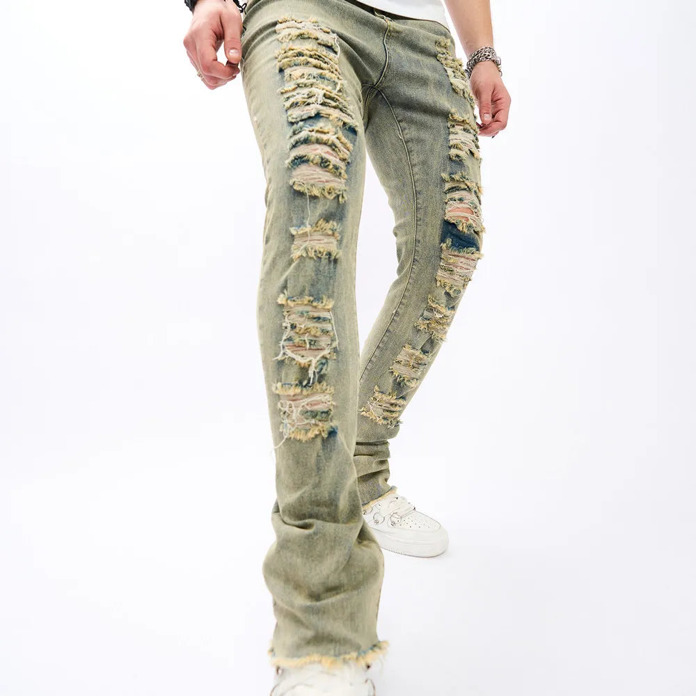 Fashion Vintage Holes Men Hip Hop Slim Jeans Pants Male Streetwear Ripped Solid Casual Jogging Denim Trousers