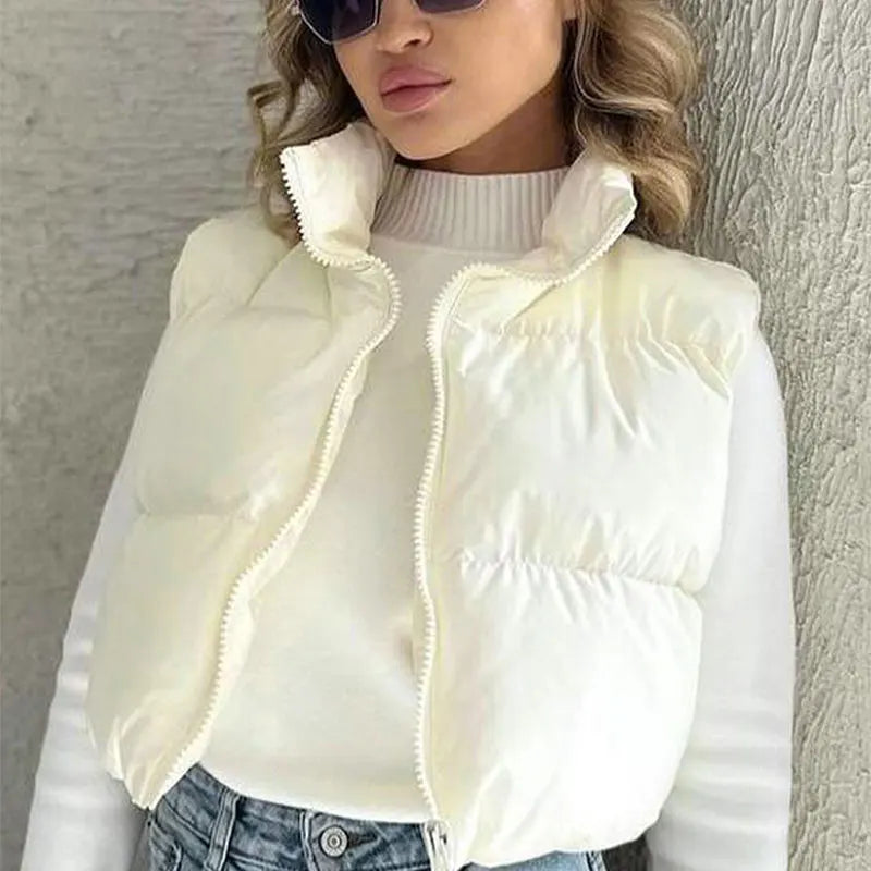 New Autumn Winter Jacket Women Solid Sexy Sleeveless Jacket Streetwear Fashion Turtleneck Versatile Casual Outdoor Travel Jacket