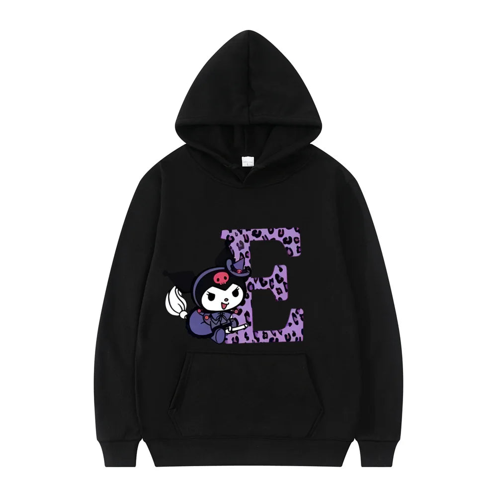 Kuromi Fashion Anime Letter Women Sanrio Autumn Black Hoodie Clothes Girl Heart Clothes Kawaii Birthday Gift