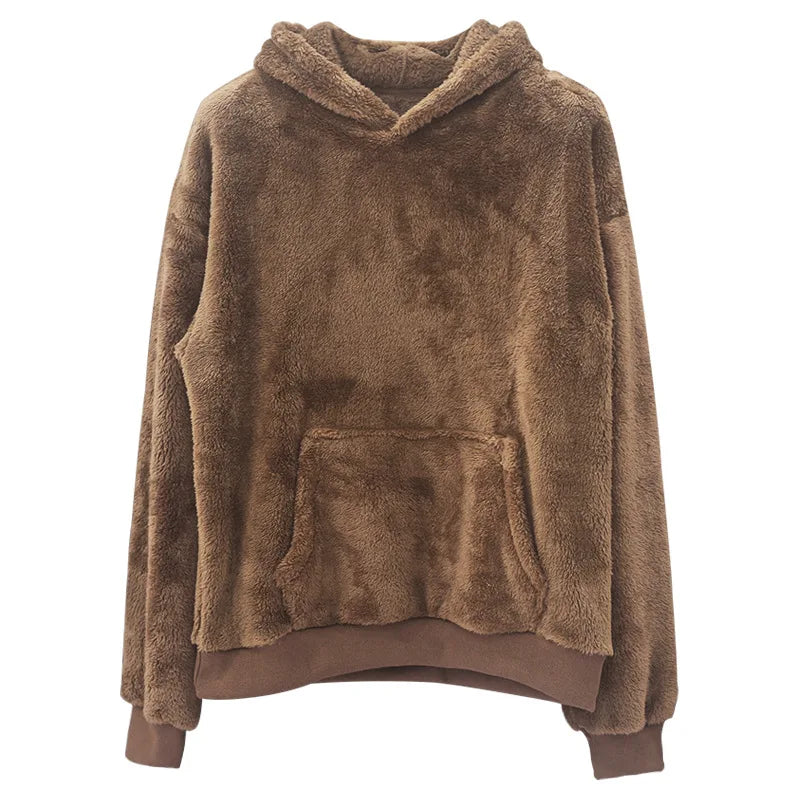 Winter new double-sided velvet youth hooded sweater men's lamb wool winter jumper jacket