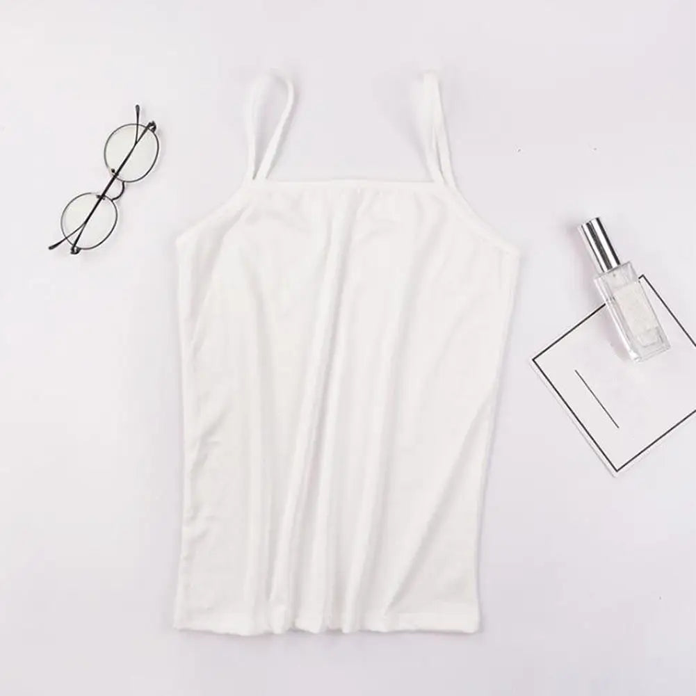 Women With Built In Bra Spaghetti Strap Tanks Summer Camis Tank Casual Tops For Woman Solid Color Female Korean Style Camis