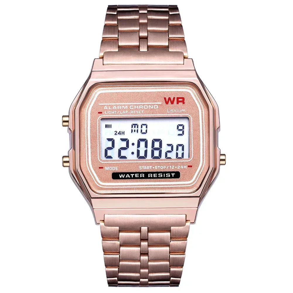 Women Casual LED Electronic Watch Retro Stainless Steel Watches for Men Women Unisex LED Digital Watch Multifunction Wristwatch