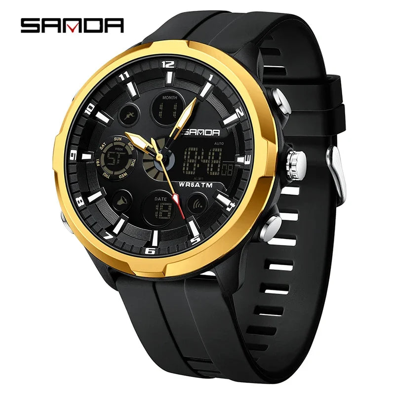 SANDA 9053 G Sports Military Men's Watches Luxury Digital Watch 50M Waterproof Quartz Wristwatch for Male Relogios Masculino