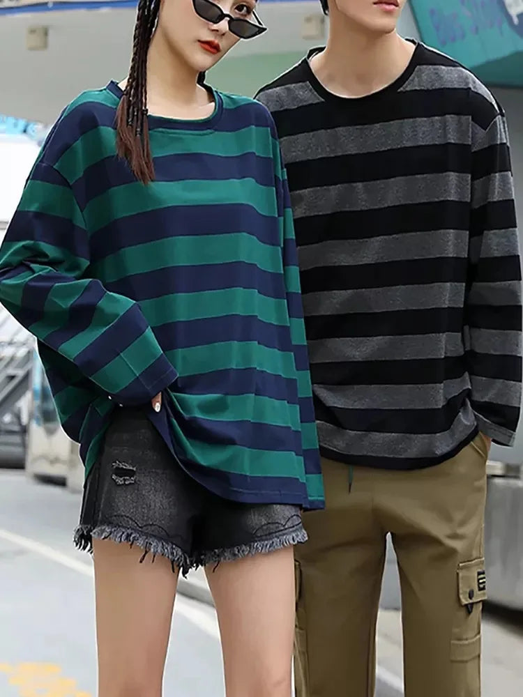 Striped Shirt Streetwear Harajuku Couple Tops Female Long Sleeve Gothic Shirts Spring Woman T-shirt Vintage Blouse Tops