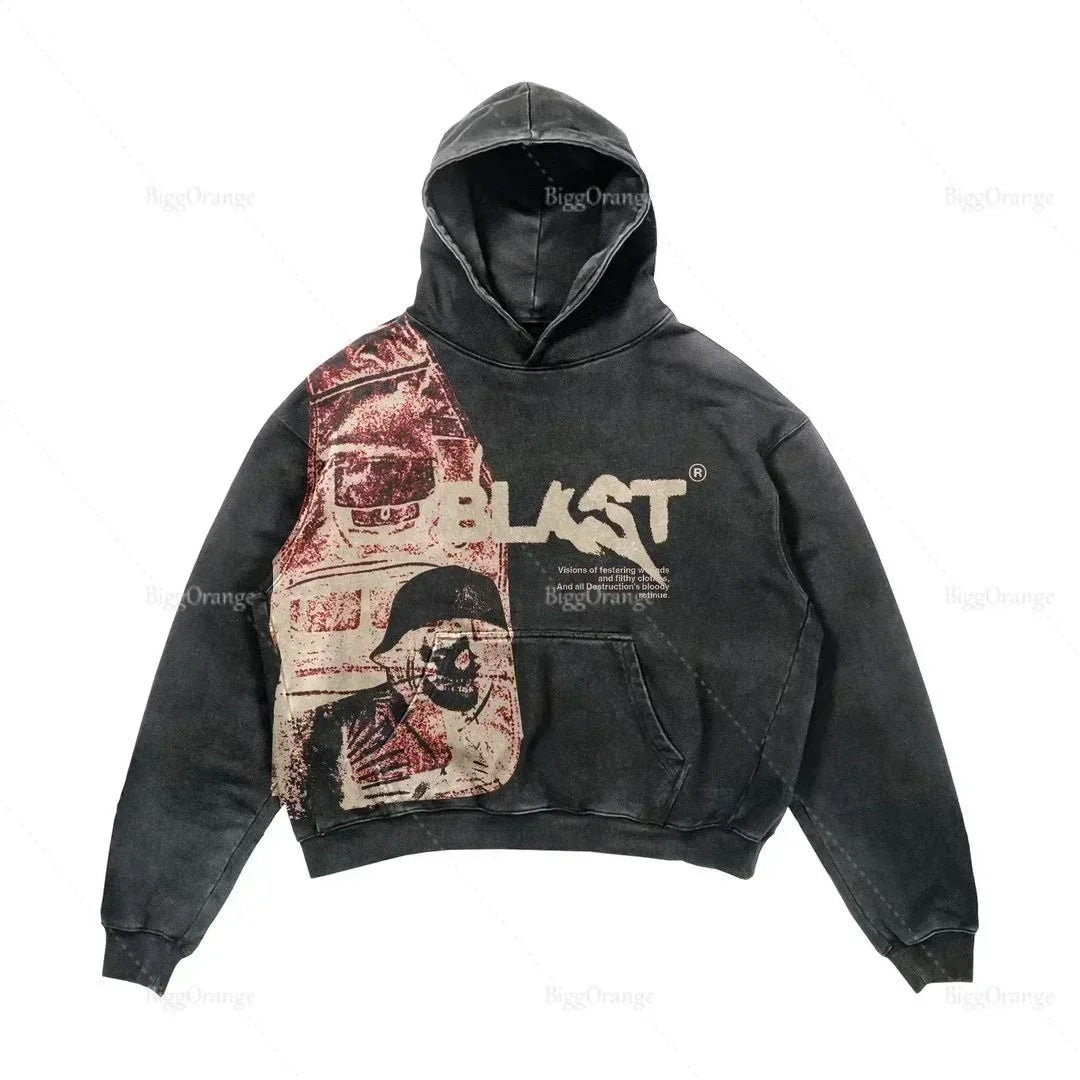 Oversized Skull Patchwork Design Hoodie Men Women New Gothic Sweatshirt Clothes Men's Casual Clothing Harajuku Street Wear