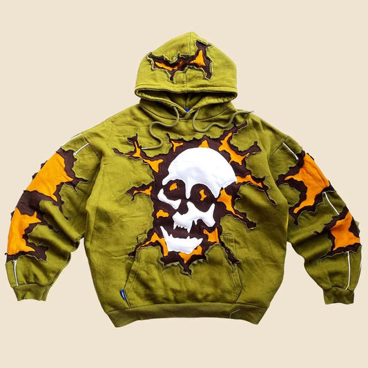 Oversized Skull Patchwork Design Hoodie Men Women New Gothic Sweatshirt Clothes Men's Casual Clothing Harajuku Street Wear