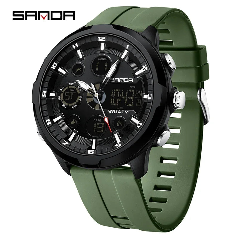 SANDA 9053 G Sports Military Men's Watches Luxury Digital Watch 50M Waterproof Quartz Wristwatch for Male Relogios Masculino