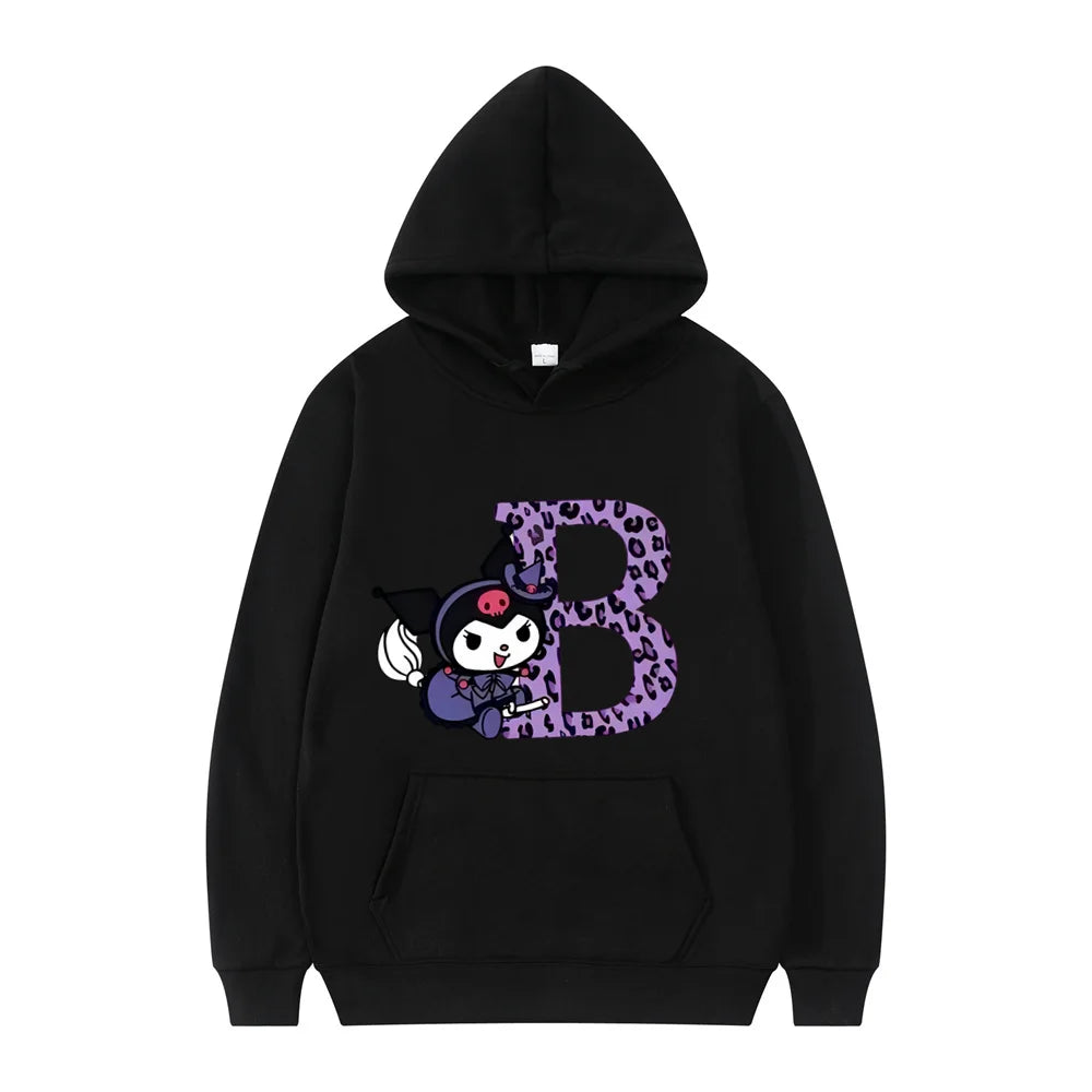 Kuromi Fashion Anime Letter Women Sanrio Autumn Black Hoodie Clothes Girl Heart Clothes Kawaii Birthday Gift