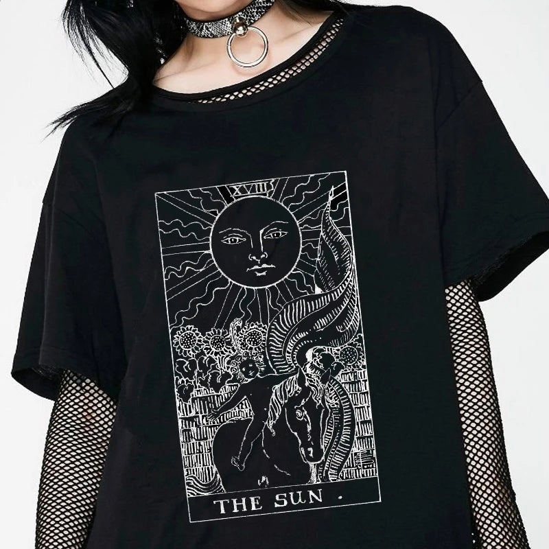 sunfiz YF Fashion Tees XVII The Sun Tarot Card Men T-Shirt Vintage Design Women Men Unisex T Shirt Tops Gothic Tees