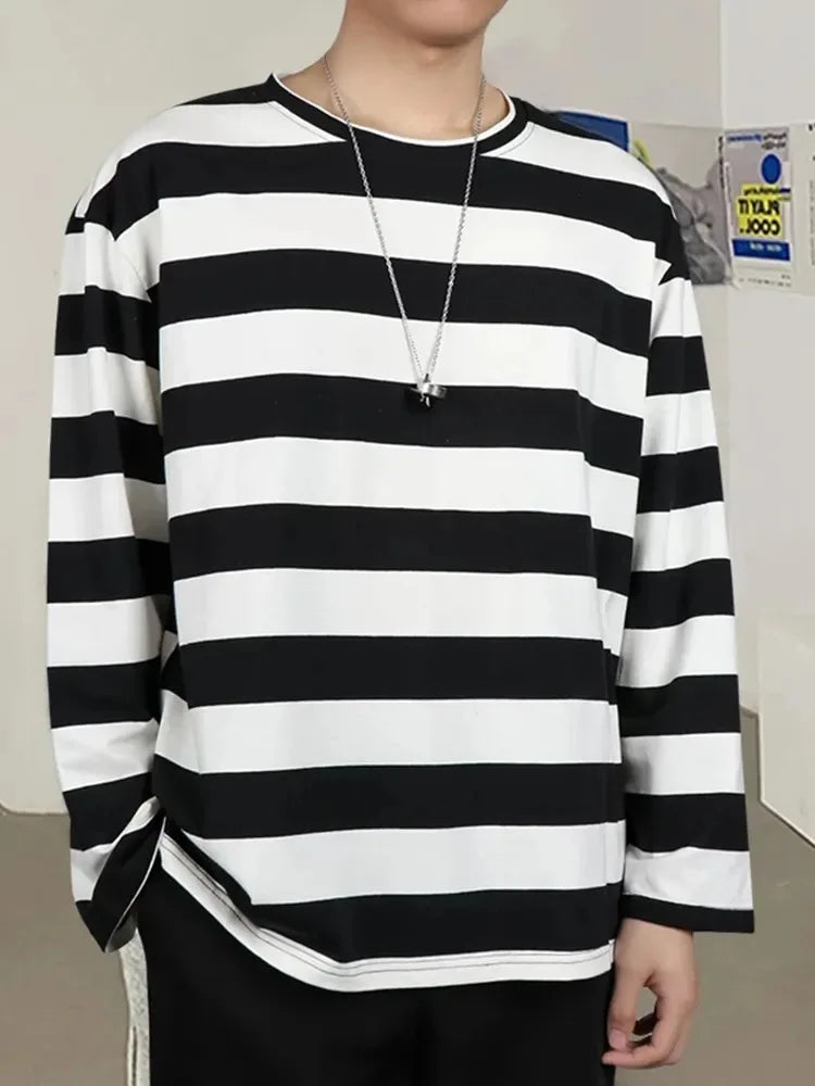 Striped Shirt Streetwear Harajuku Couple Tops Female Long Sleeve Gothic Shirts Spring Woman T-shirt Vintage Blouse Tops