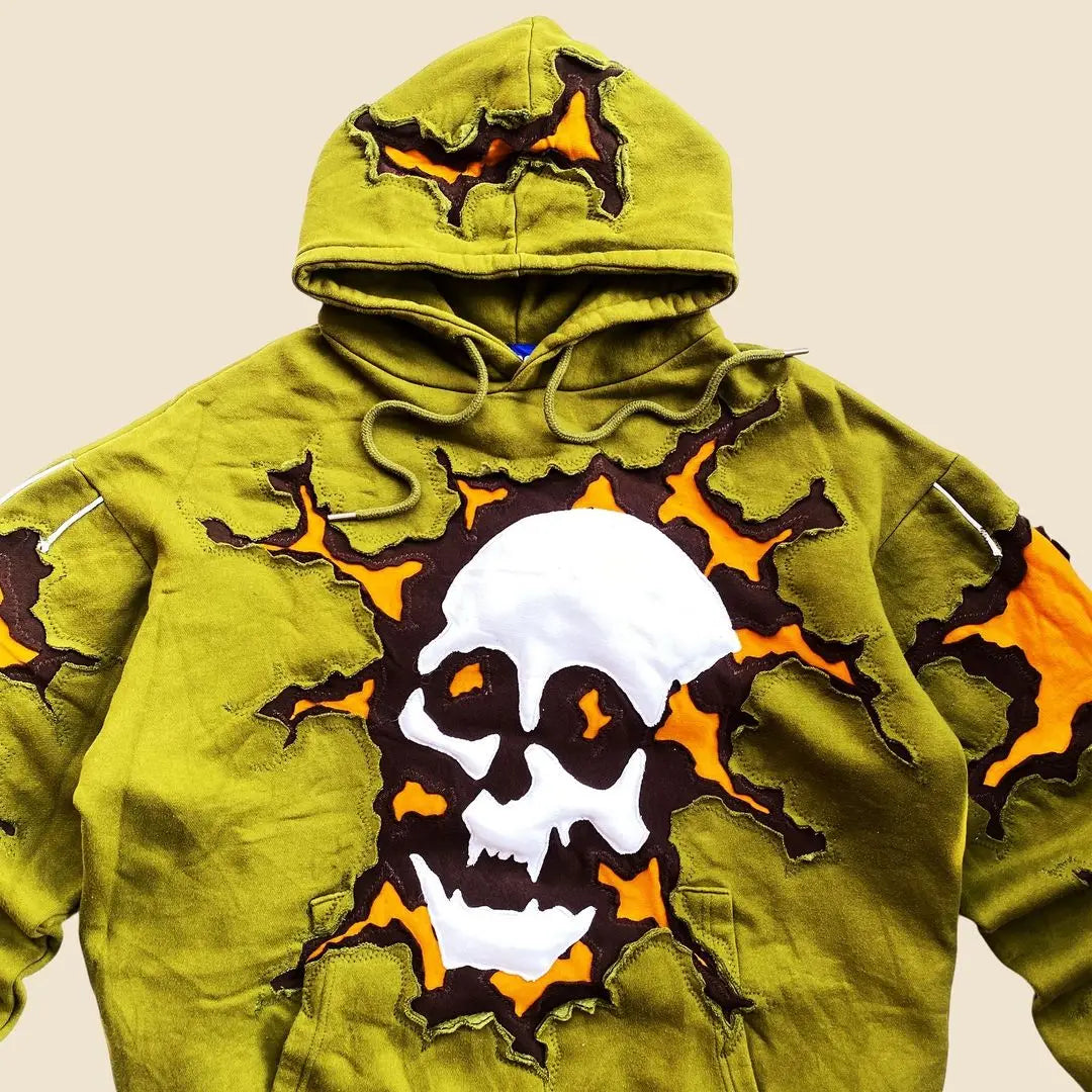 Oversized Skull Patchwork Design Hoodie Men Women New Gothic Sweatshirt Clothes Men's Casual Clothing Harajuku Street Wear