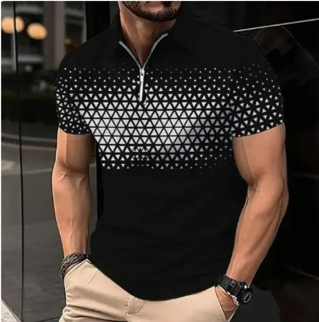 Men's 3D Print Zipper Short-Sleeve Casual Tee