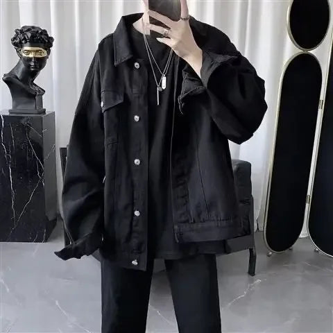 Denim Jacket Loose Fit New Style Spring Autumn Men's Cardigan Top Casual Trendy Solid Color Korean Version Simple Style