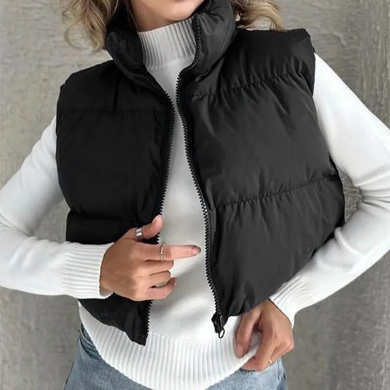 New Autumn Winter Jacket Women Solid Sexy Sleeveless Jacket Streetwear Fashion Turtleneck Versatile Casual Outdoor Travel Jacket