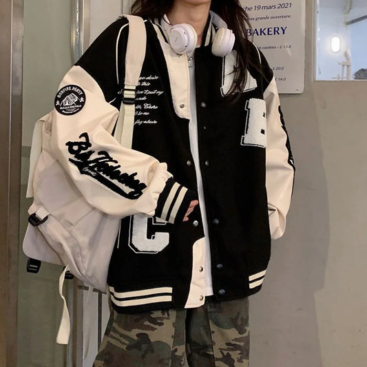 Deeptown Vintage Bomber Jacket Women Harajuku Fashion College Uniform Varsity Baseball Jackets Female Oversized Y2k Streetwear