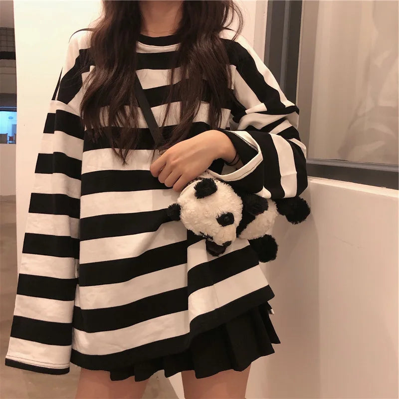 Striped Shirt Streetwear Harajuku Couple Tops Female Long Sleeve Gothic Shirts Spring Woman T-shirt Vintage Blouse Tops