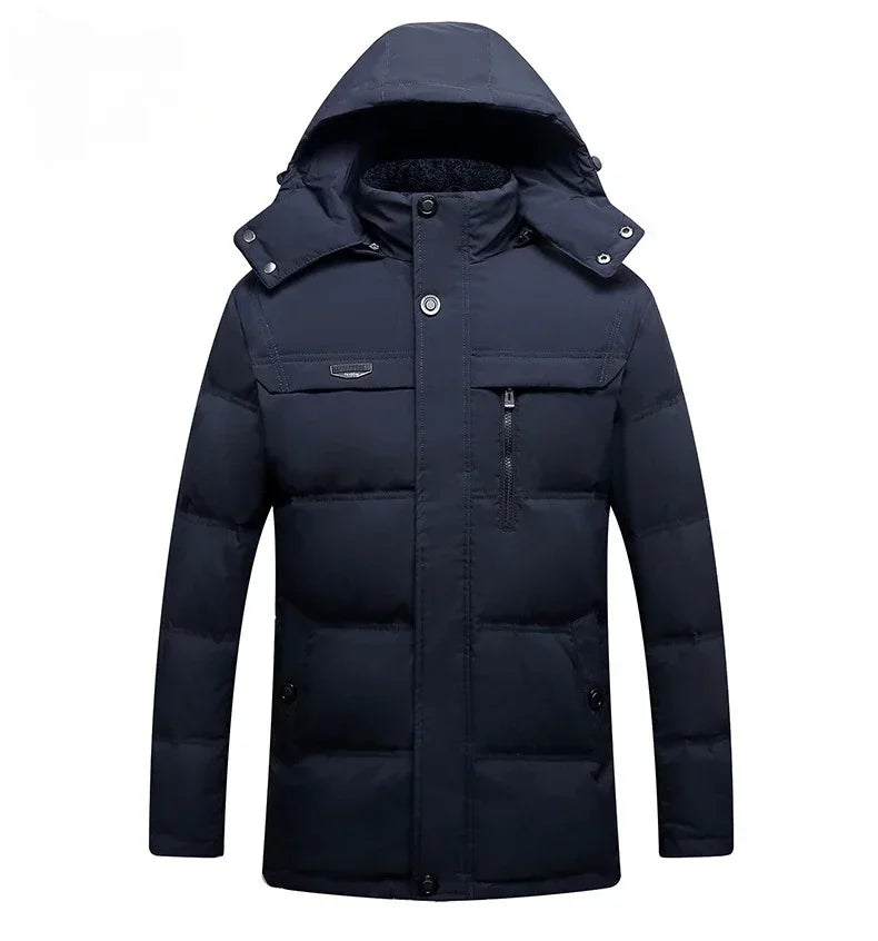 New Winter Men's Mid-long Down Jackets, Thickened for Warmth, Filled with White Duck Down, Featuring A Hood and Windproof Design