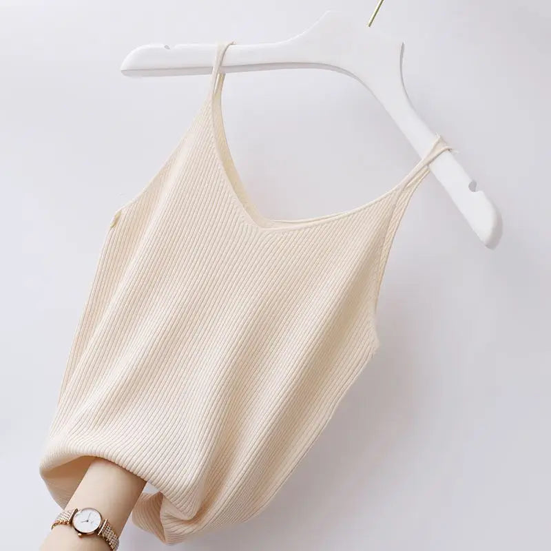 New Knitted Small Suspender Tank Top Women Wear Solid Color Slim Sexy V-neck Sleeveless Summer Korean Fashion Clothing Vest Top