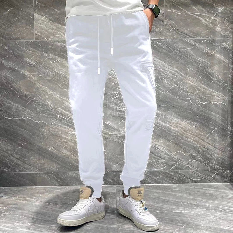 Cotton white slim casual pants men's trousers fashion street clothes outdoor men's wear