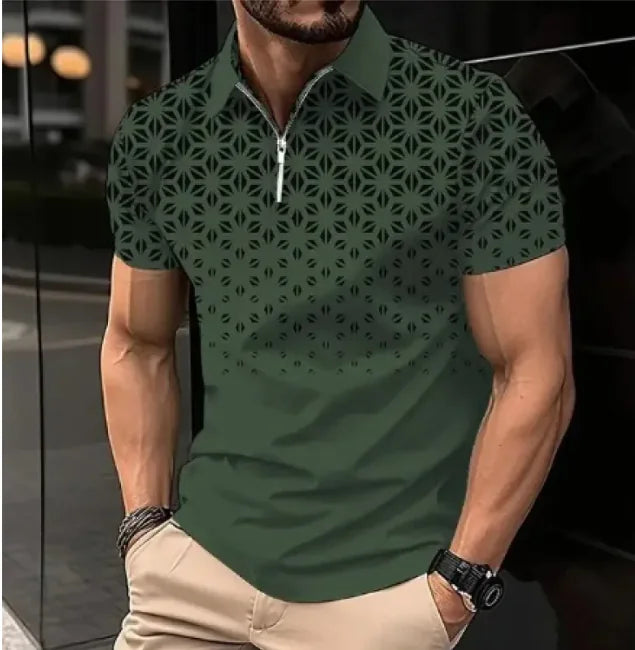 Men's 3D Print Zipper Short-Sleeve Casual Tee